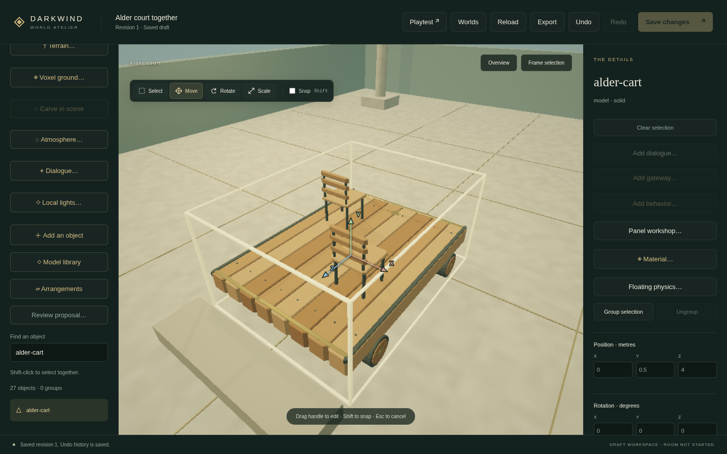 Alder cart in the editor